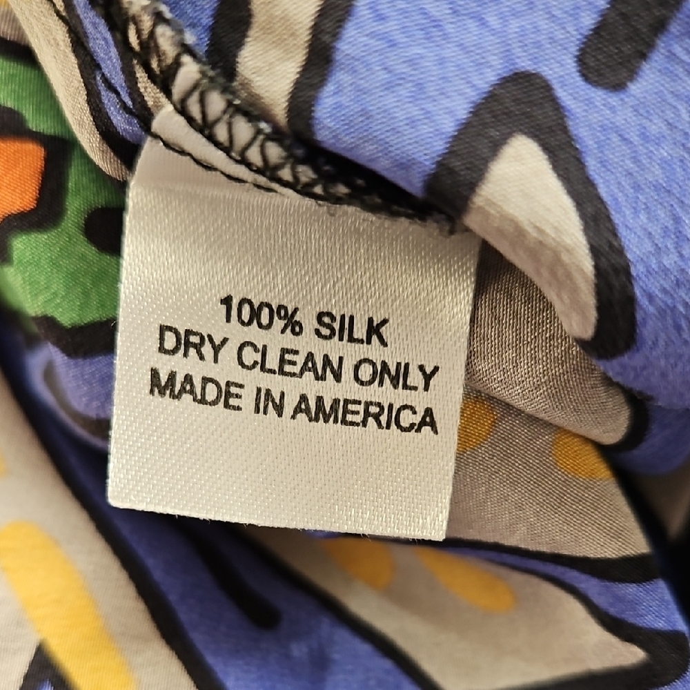 Amanda Uprichard 100% Silk Abstract Print  Dress Long Sleeve Blue Multi Size S - Picture 9 of 9